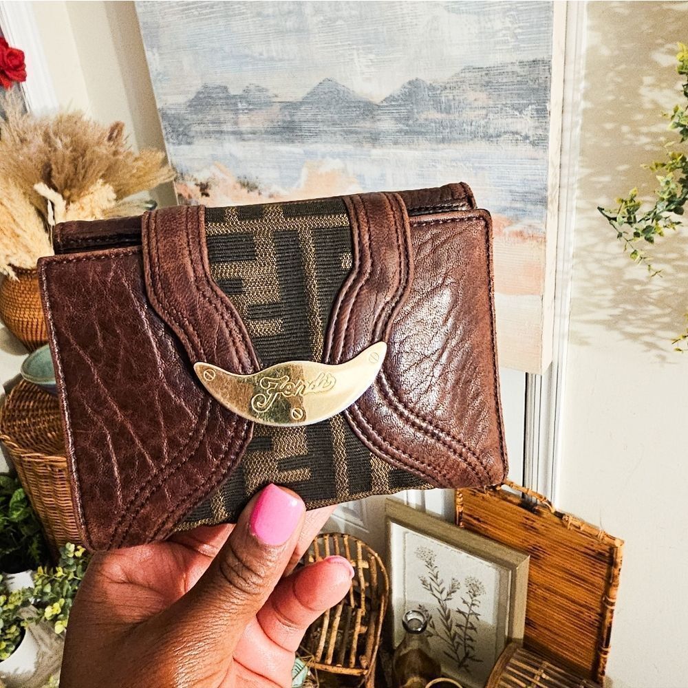 Vintage Fendi FF Zucca Bifold Spy Canvas Wallet.